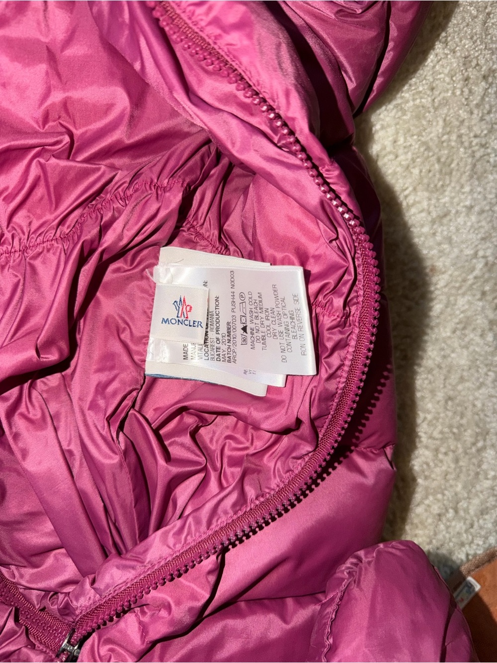 Moncler Fuchsia Quilted Hooded Down Jacket